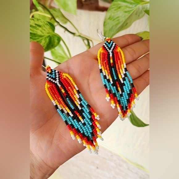 NEW Boutique Western Beaded Tassel Fishhook Fashion Earrings in Glass Rice Beads - Picture 5 of 11